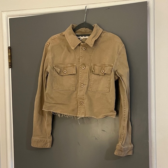 Amo Tan / Brown Carly Cropped Chore Denim Fall Jacket xs EUC - Picture 2 of 7